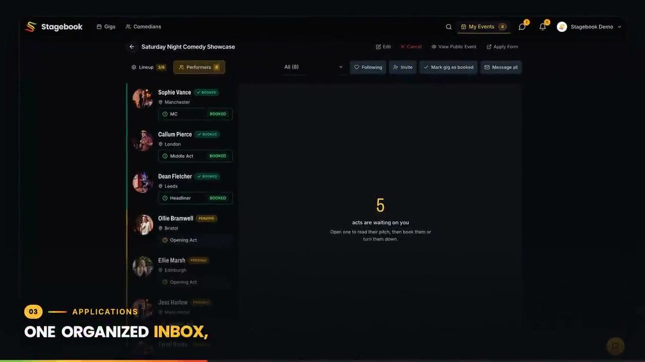Applications inbox shown in the product demo